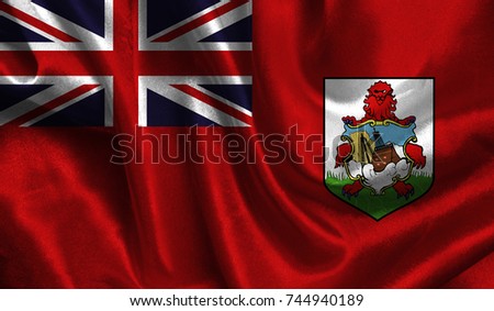 Realistic flag of Bermuda Islands on the wavy surface of fabric. This flag can be used in design.