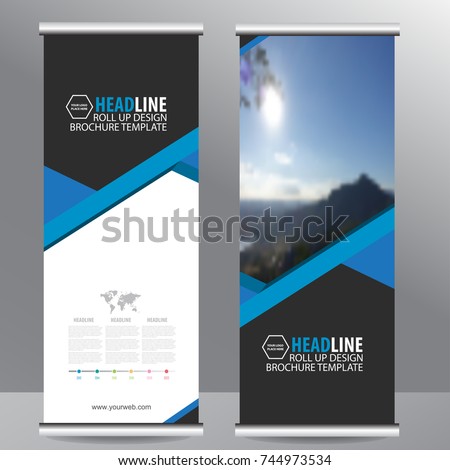 Blue roll up business brochure flyer banner design vertical template vector, cover presentation abstract geometric background, modern publication x-banner and flag-banner,carpet design Royalty-Free Stock Photo #744973534