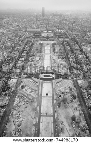 Infrared aerial view of Champs de Mars in Paris - France.