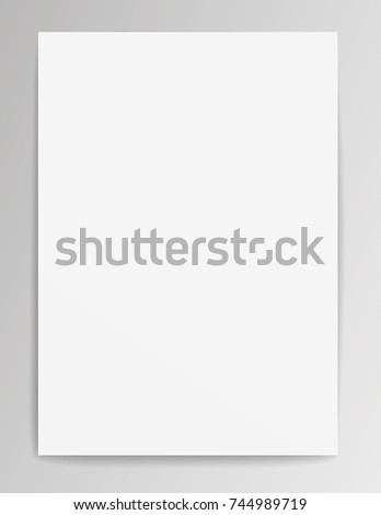 Vector clean blank sheet of paper with realistic shadow isolated on grey background