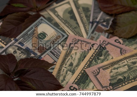 Monetary investment on a wooden background.
