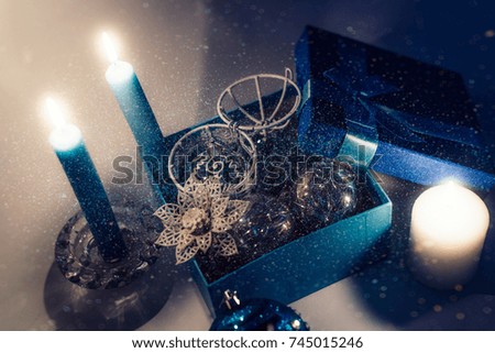 Christmas and new year festive background with Christmas light and gift box