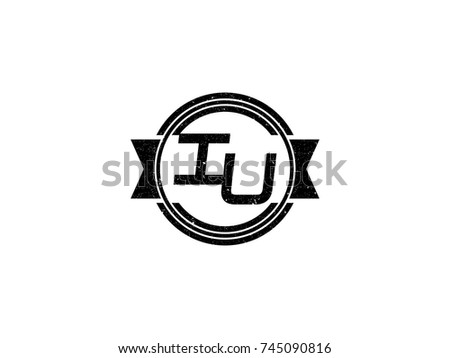 Badge initial letter IU logo vintage black