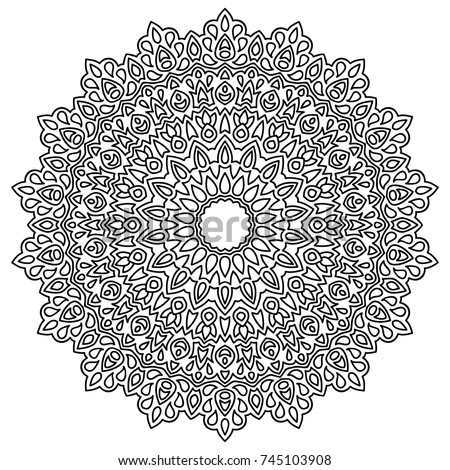 Delicate Snowflake. Adult Coloring Book Page with Flourish Detailed Mandala. Black and White Round Pattern. Ornate Arabesque for Christmas Decoration. Snowflake for Print or Cutting