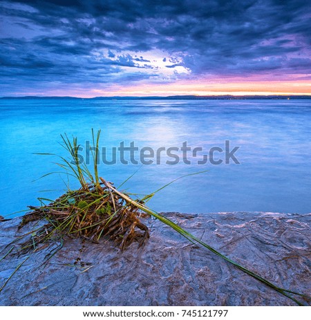 Colorful sunset at lake Balaton, Hungary in summer