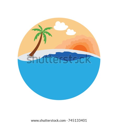 Sunrise or Sunset on the beach logo template design vector