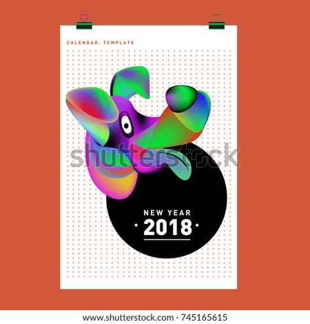 Chinese New Year 2018 festive vector card Design with cute dog, zodiac symbol of 2018 year
 