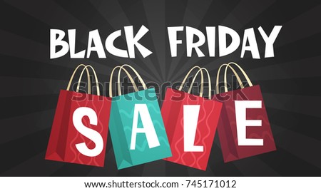 Black Friday Sale Over Shopping Bags Background Holiday Discount Message Flat Vector Illustration