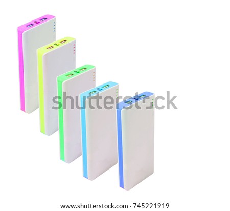 Power Bank multicolored isolated on white background.