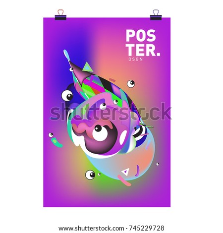 Abstract Colorful Cartoon Character Cover and Poster Design Template. 3d Gradient Embryo Shape and Pattern Layout Design Template.