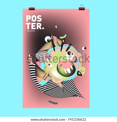 Abstract Colorful Cartoon Character Cover and Poster Design Template. 3d Gradient Embryo Shape and Pattern Layout Design Template.