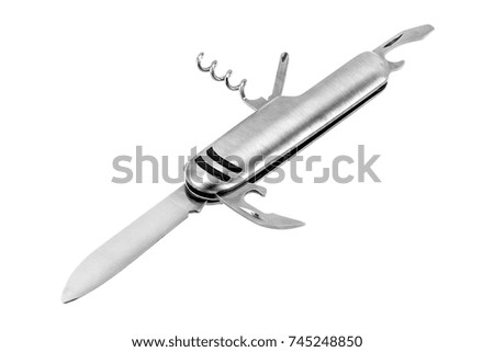 Silver multi-tool knife isolated on white