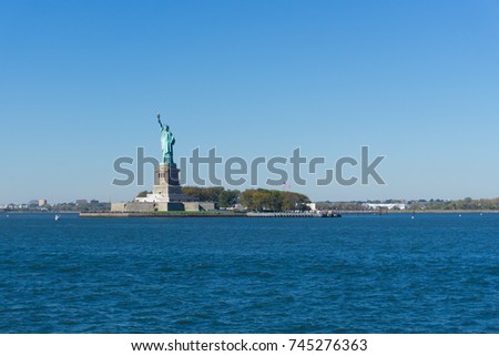 The view of Status of Liberty from the Staten Island ferry.