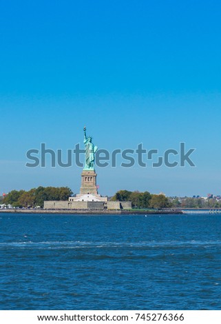 Status of Liberty facing the river on Liberty Island.