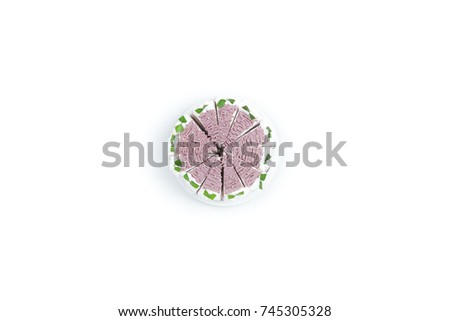Top view of Purple Cake on white background.