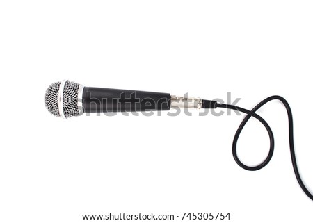 Black Microphone with cable isolated on white background
