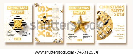 vector illustration of happy new year 2018 gold collors place for text christmas balls star champagne glass flayer brochure top view 2020