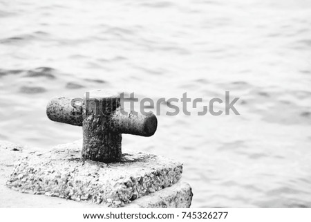 Boat mooring at the pier in Thailand. This image was blurred or selective focus. Black and white picture.