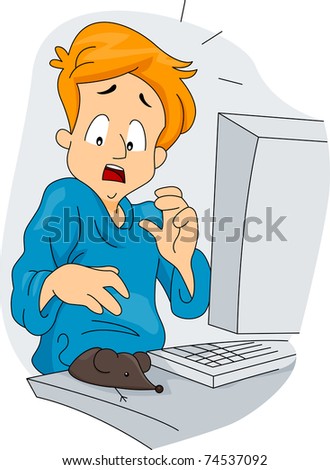 Illustration of a Guy Surprised to See His New Mouse