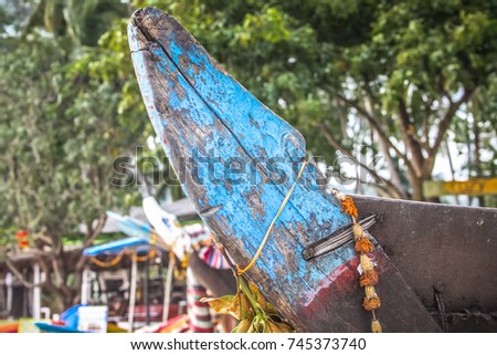 Details of fisherman boats, Beach of Palolem in Goa
