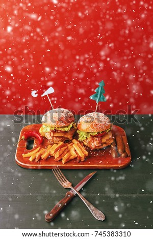 delicious homemade Christmas burgers with a juicy veal cutlet