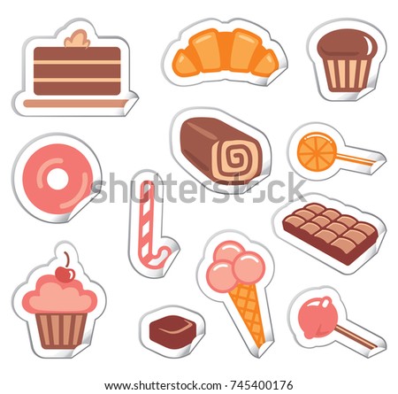 Simple images of sweets. Ice-cream, pies, sweets and so on