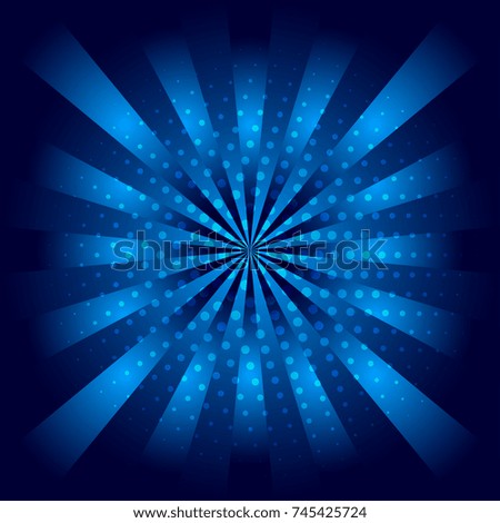 Blue winter cartoon pop art background with rays. Stock vector