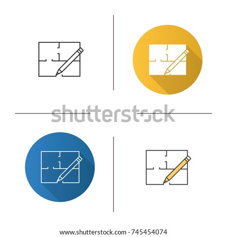 Floor plan icon. Flat design, linear and color styles. Flat blueprint. Isolated raster illustrations