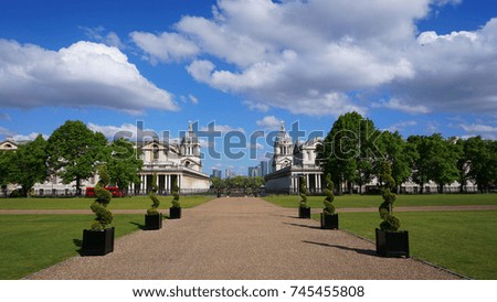 Photo from famous Park of Greenwich with beautiful scattered clouds and views to University, London, United Kingdom