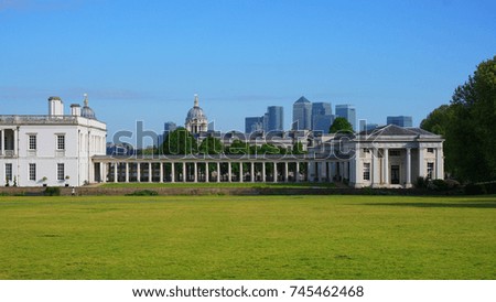 Photo from famous Park of Greenwich with famous Observatory and views to isle of Dogs, Canary Wharf, London, United Kingdom     