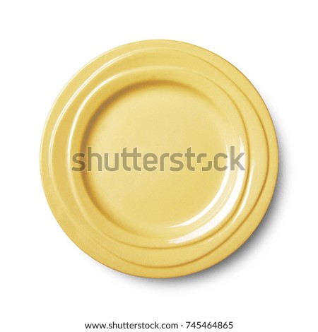Empty ceramic round plate isolated on white with clipping path.View from above