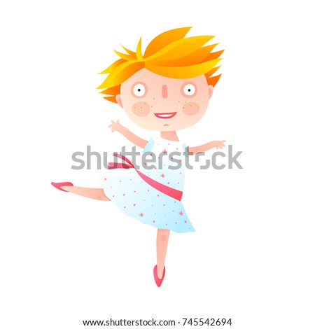 Girl Dancing Ballet in Cute Dress. Dancing classes for kids colorful illustration. Vector cartoon.