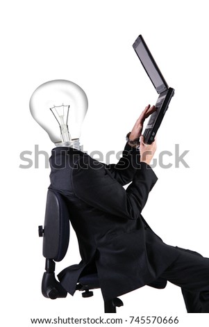 Professor with the computer and head light bulb