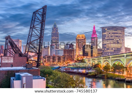 Cleveland, Ohio, USA skyline over the river.