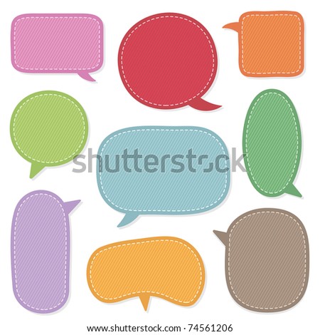bright stitched speech bubbles isolated on white