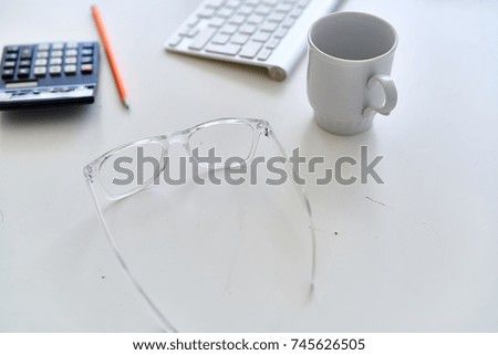 glasses, mug, calculator, keyboard, business objects                               