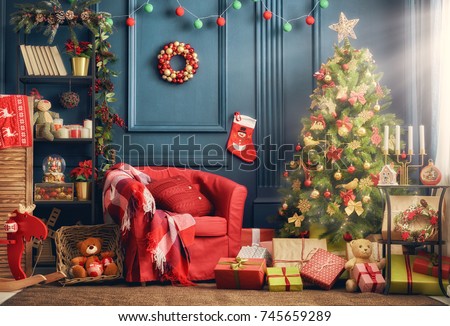 Merry Christmas and Happy Holidays! A beautiful living room decorated for Christmas.