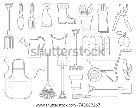 Garden tools, the equipment and symbols. Vector illustration
