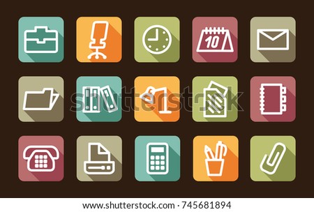 Office and business buttons. Vector flat illustration