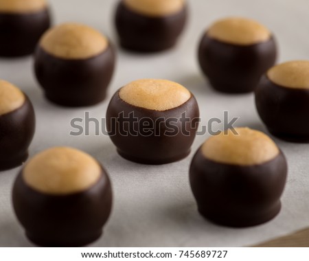 Chocolate and Peanut Butter Buckeye Candies Royalty-Free Stock Photo #745689727