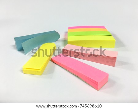 multi color sticky note on white background. beautiful small post it, isolated white background.