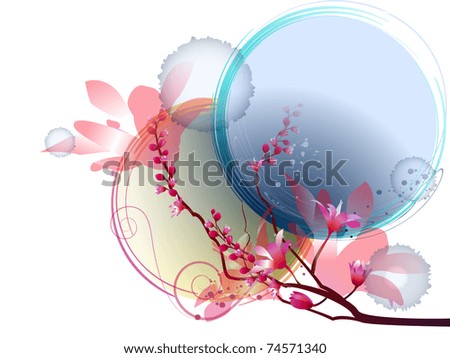 Floral composition on abstract background with circle and spot