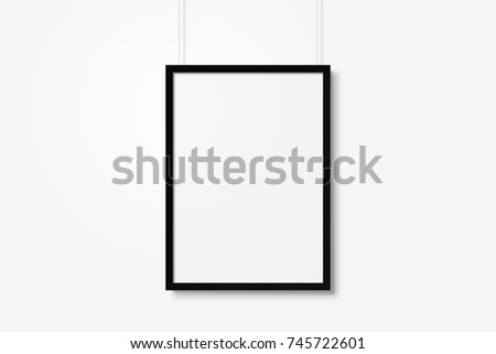 White blank photo frame mockup with ropes isolated over white background