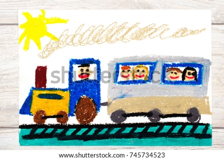 Photo of colorful drawing: train with smiling passengers