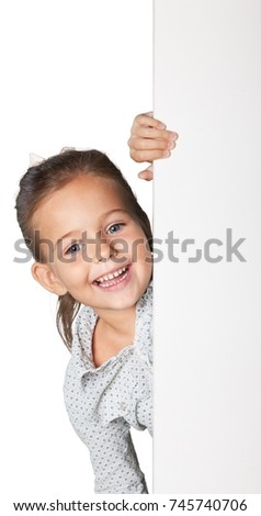 Happy girl with a banner - isolated over a white background