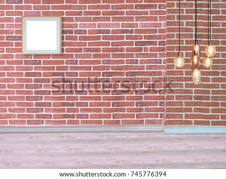 red brick wall empty room bright interior design and lamp