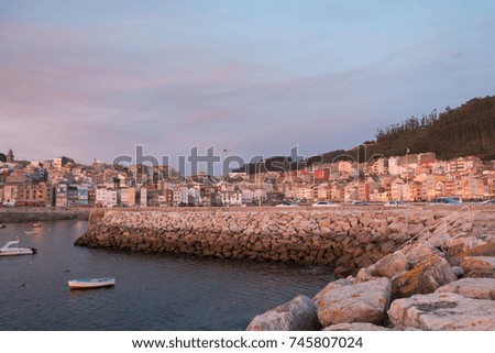 Sunset in the fishing village of La Guardia, Pontevedra, Galicia, Spain