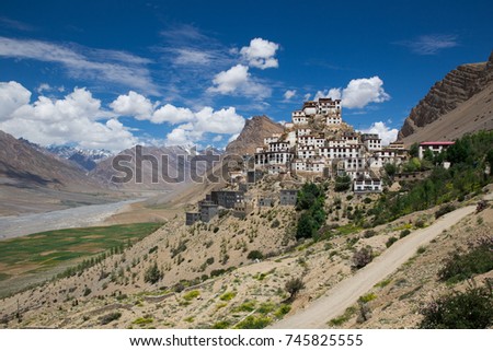 Mountain view on Key Monastery at Spiti River valley, Himachal Pradesh, India Royalty-Free Stock Photo #745825555