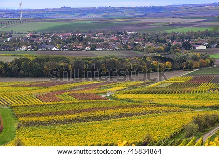 Autumn.Landscape with village and vineyards.