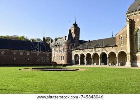 Alden Biesen castle constructed in 16th-century , very olden monastery history ,located in the municipality of Bilzen, province Limbourg, Belgium. Royalty-Free Stock Photo #745848046